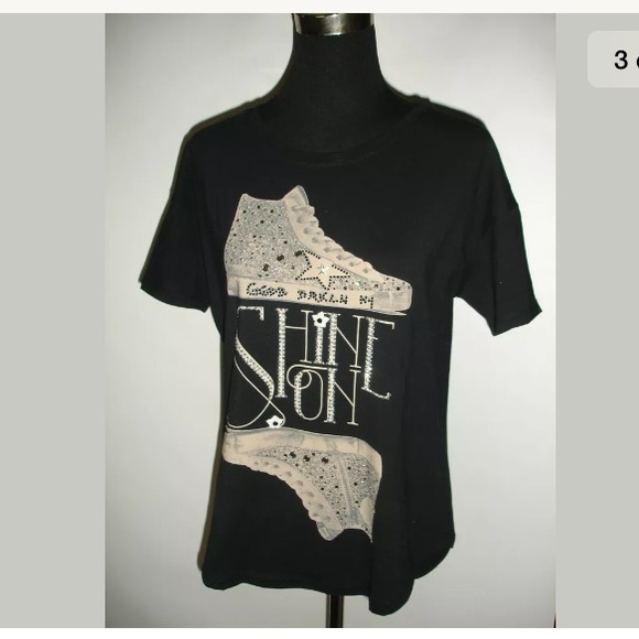 Monte Cervino Cotton Black Embellished Tee L/XL - Picture 2 of 8